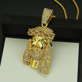 Wholesale Fashion Gold Plated Alloy Jesus Pendant Men Hip-hop Rhinestone Necklace