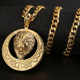 30 Pieces) Wholesale Hot Sale Hip-hop Style Round-shape Lion Pattern Men Necklace