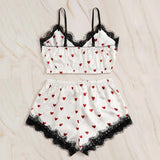 20 Set's)Wholesale Sexy Women V-Neck Heart Print Lace Satin Sleepwear Set-10 TWENTY 2 RETAIL©