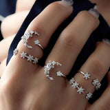 30 Pieces) Vintage Inlaid Drill Star Moon Pattern Ring Set