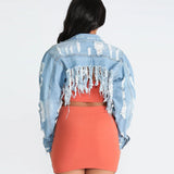 30 Set's) Tassel Design Raw Hem Ripped Denim Jacket-10 TWENTY 2 RETAIL©