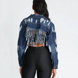 30 Set's) Tassel Design Raw Hem Ripped Denim Jacket-10 TWENTY 2 RETAIL©