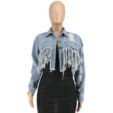 30 Set's) Tassel Design Raw Hem Ripped Denim Jacket-10 TWENTY 2 RETAIL©