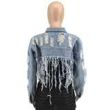 30 Set's) Tassel Design Raw Hem Ripped Denim Jacket-10 TWENTY 2 RETAIL©