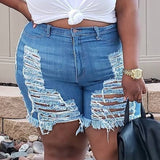 Wholesale XL-5XL Woman Oversized Hollow Out Washed Denim Shorts