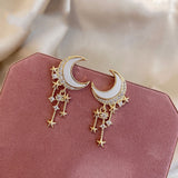 Wholesale Fashion Star And Moon Design Rhinestone Decor Stud Earrings