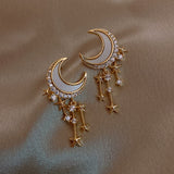 Wholesale Fashion Star And Moon Design Rhinestone Decor Stud Earrings