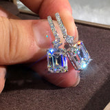 Wholesale Women Shining Large Square Zircon Decor Earrings