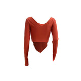 Wholesale S-XXL Women Fashion V-Neck Off-Shoulder Irregular Hem Crop Tops nique & king 