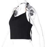 Wholesale S-L Women Sexy Halter Neck Solid Color Metal Chain Strap Top 10 twenty 2 white top black 