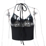 Wholesale S-L Women Sexy Halter Neck Solid Color Metal Chain Strap Top 10 twenty 2 white top black 