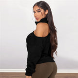 10 twenty 2 wholesle vendor usaWomen Sexy Cool Shoulder Rib Knit Solid Color Sweatshirt