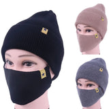 Wholesale Simple Solid Color Knitted Hat And Mask Two-piece Set