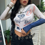 Wholesale S-L Women Edgy Turtle Neck Contrast Color Letter Printed Crop Top 10 twenty 2 vendor 