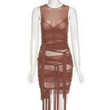 30 Set's) Color See-through Mesh Irregular Tassel Dress-10 TWENTY 2 RETAIL©